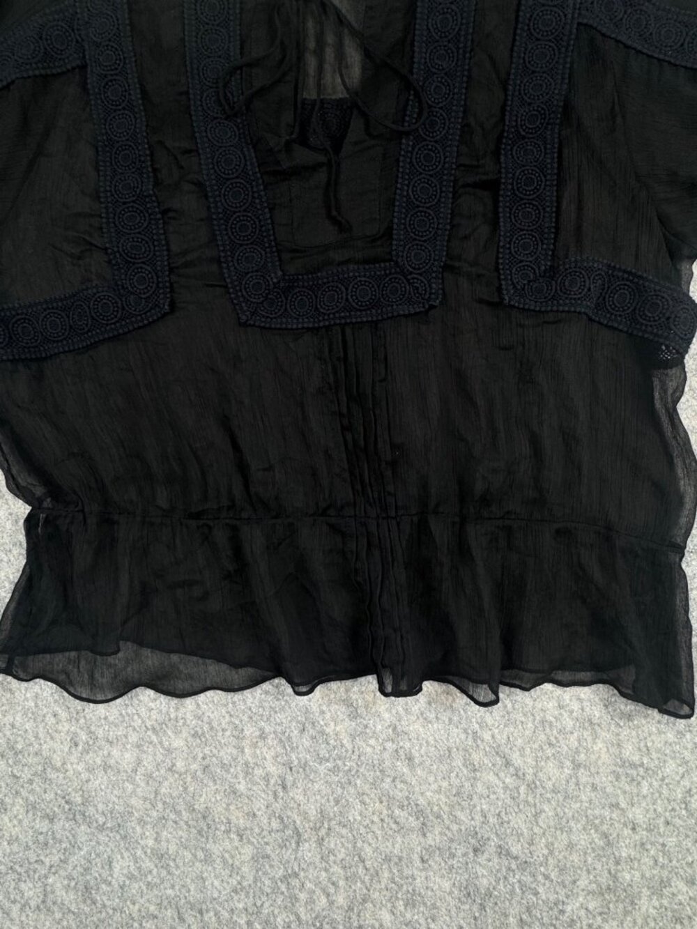 Daniel Rainn Black Boho Blouse Plus Sz 2X Crochet Semi Sheer - Picture 6 of 9